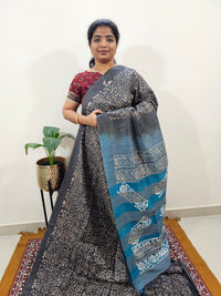 Bhagalpuri with Batik Print - Grey with Peacock Blue