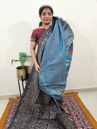Bhagalpuri with Batik Print - Grey with Peacock Blue