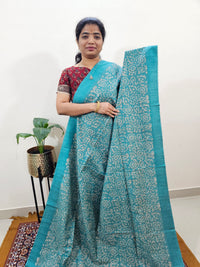 Bhagalpuri with Batik Print - Sea Green with Blue