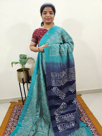 Bhagalpuri with Batik Print - Sea Green with Blue