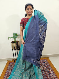 Bhagalpuri with Batik Print - Sea Green with Blue