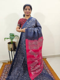 Bhagalpuri with Batik Print - Blue with Pink