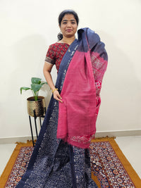 Bhagalpuri with Batik Print - Blue with Pink