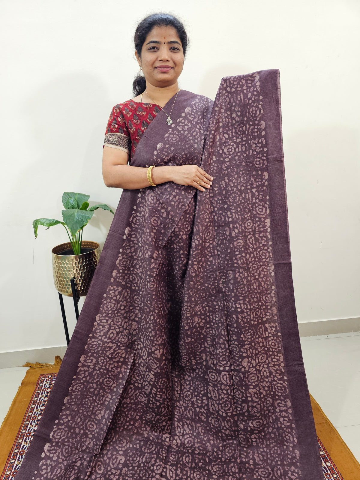 Bhagalpuri with Batik Print - Brown with Honey Brown