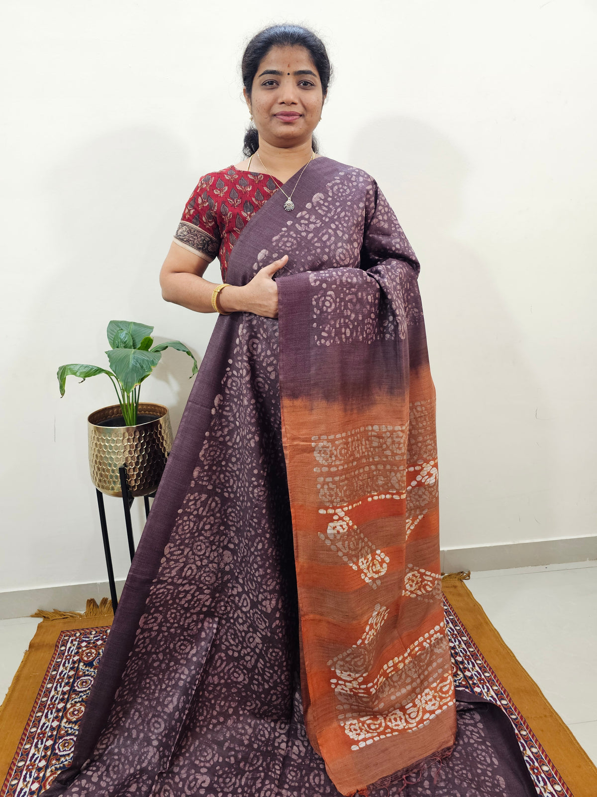 Bhagalpuri with Batik Print - Brown with Honey Brown