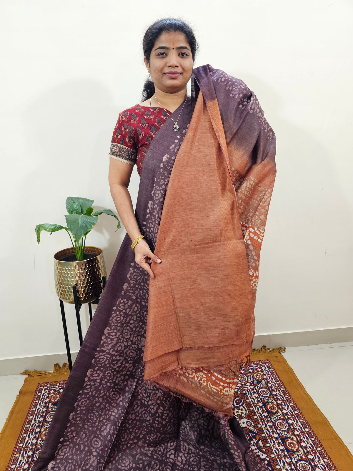 Bhagalpuri with Batik Print - Brown with Honey Brown