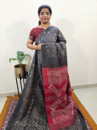 Bhagalpuri with Batik Print - Grey with Red