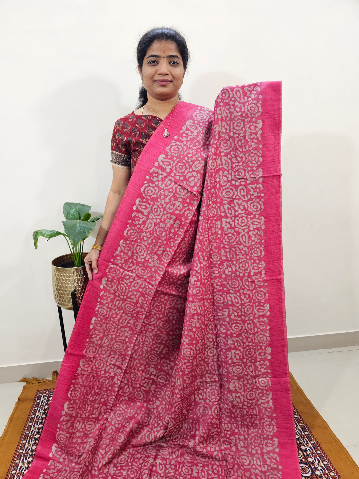 Bhagalpuri with Batik Print - Pink with Maroon