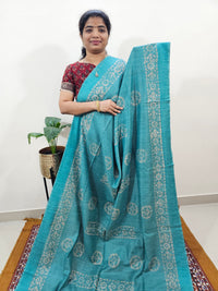 Bhagalpuri with Batik Print - Sea Green with Blue