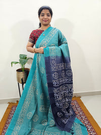 Bhagalpuri with Batik Print - Sea Green with Blue