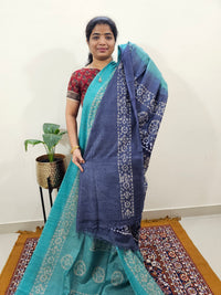 Bhagalpuri with Batik Print - Sea Green with Blue