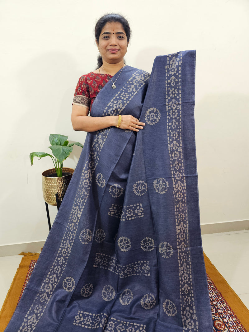 Bhagalpuri with Batik Print - Blue with Pink