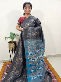 Bhagalpuri with Batik Print - Grey with Sea Green