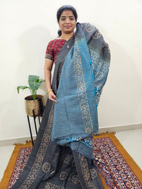 Bhagalpuri with Batik Print - Grey with Sea Green