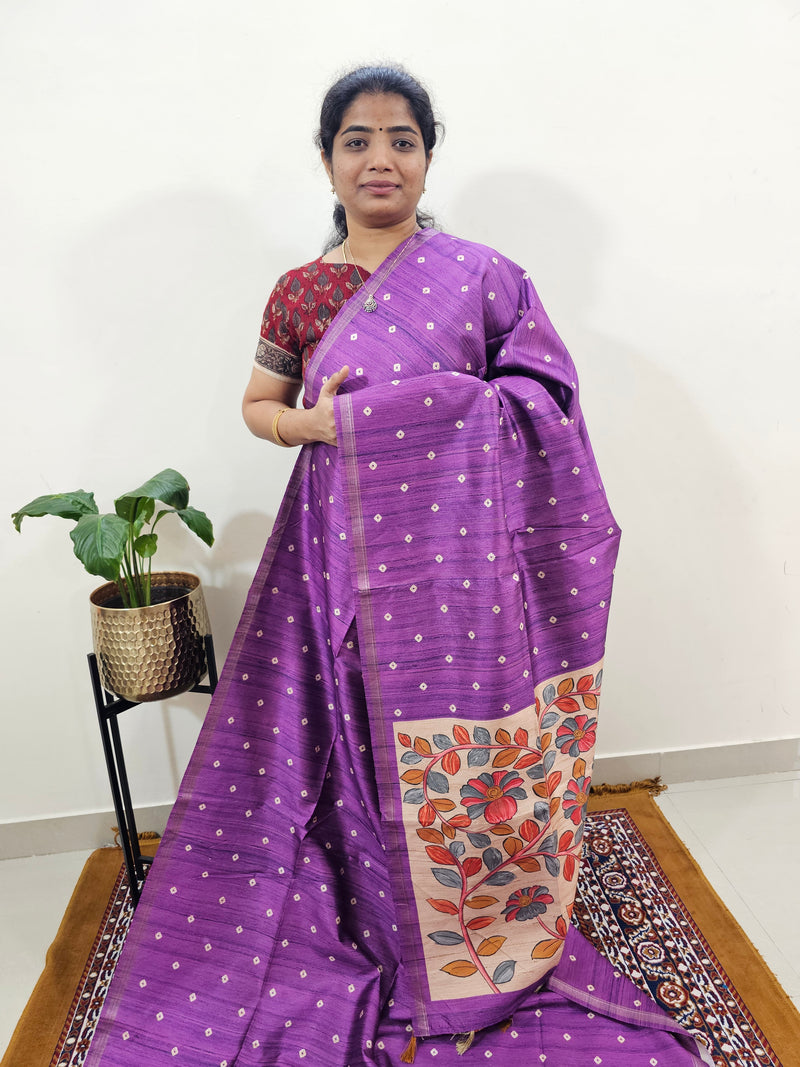 Semi Matka Tussar with Kalamkari - Purple