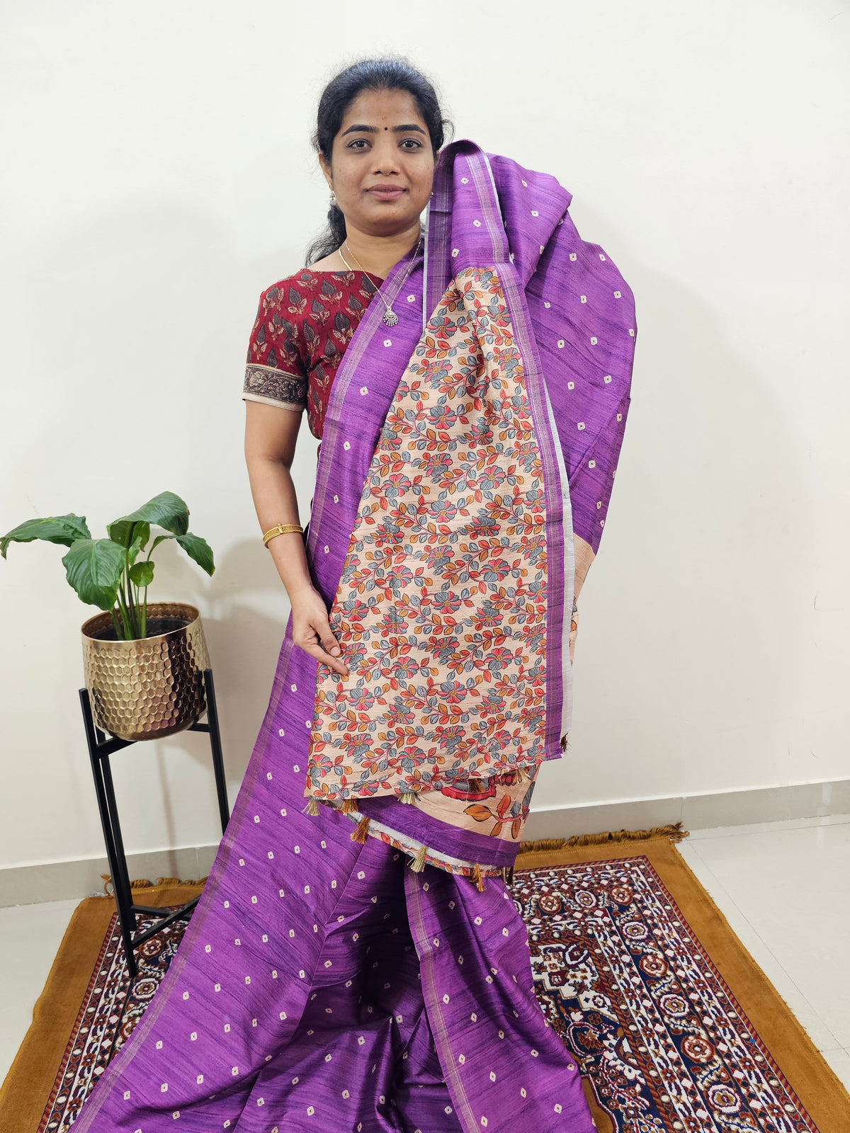 Semi Matka Tussar with Kalamkari - Purple