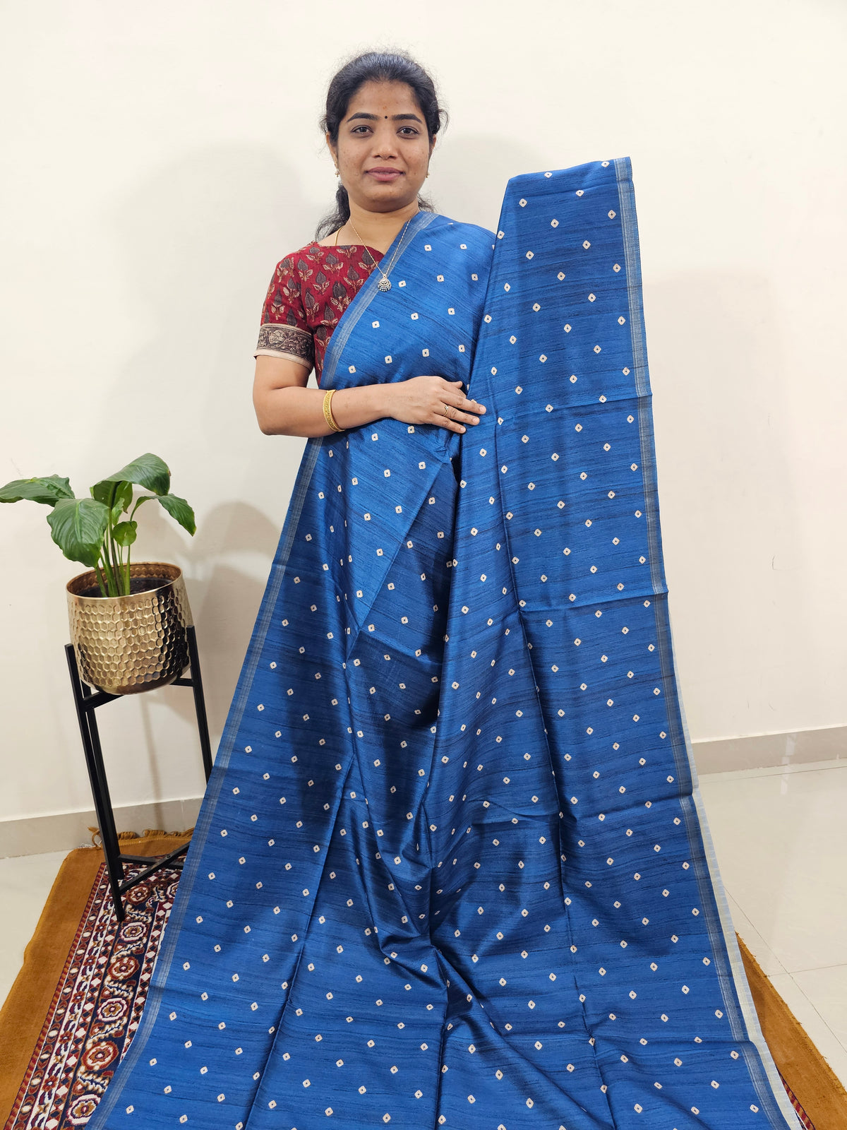 Semi Matka Tussar with Kalamkari - Blue