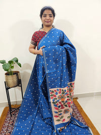 Semi Matka Tussar with Kalamkari - Blue
