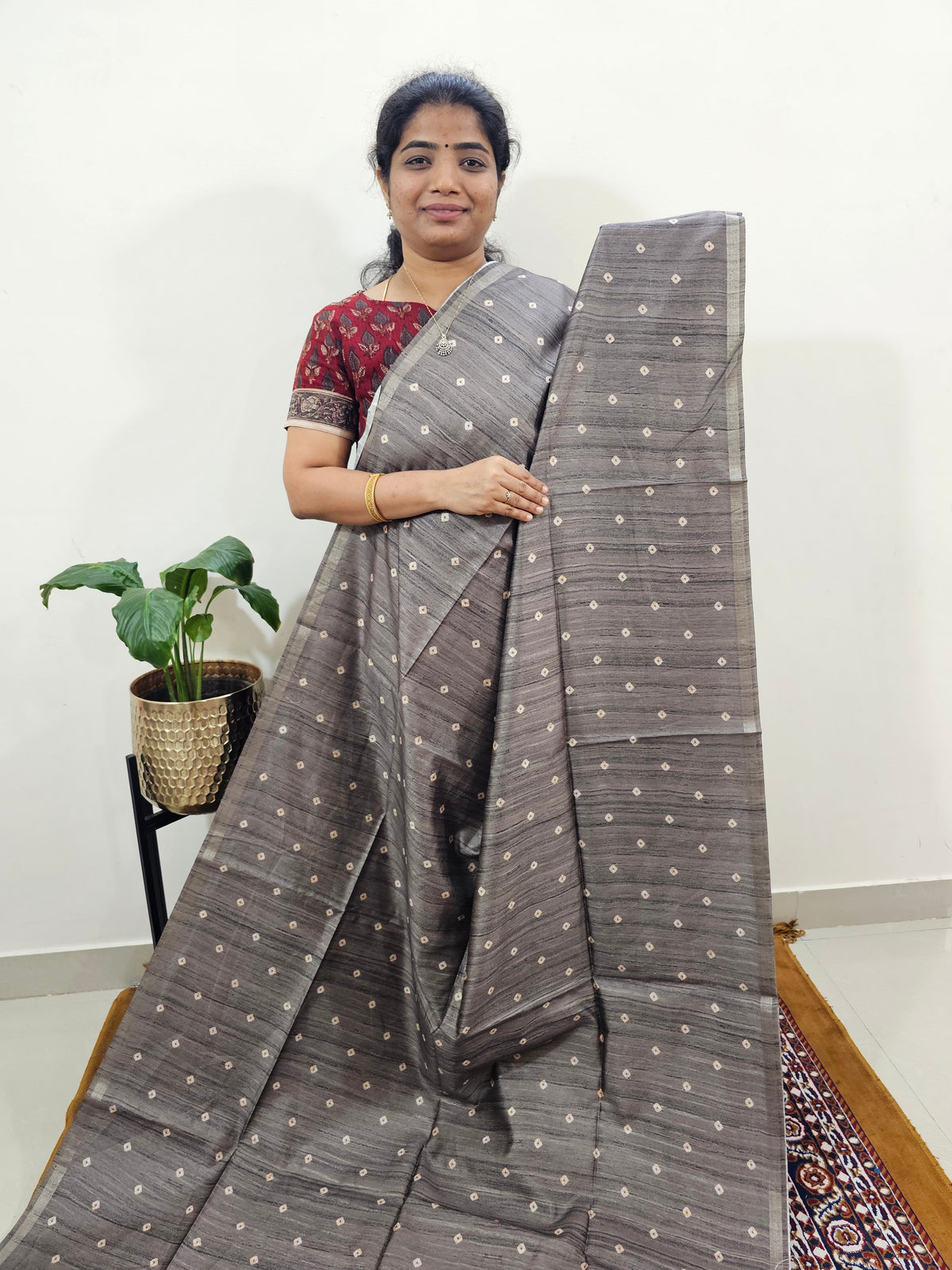 Semi Matka Tussar with Kalamkari - Grey