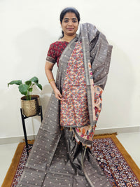 Semi Matka Tussar with Kalamkari - Grey