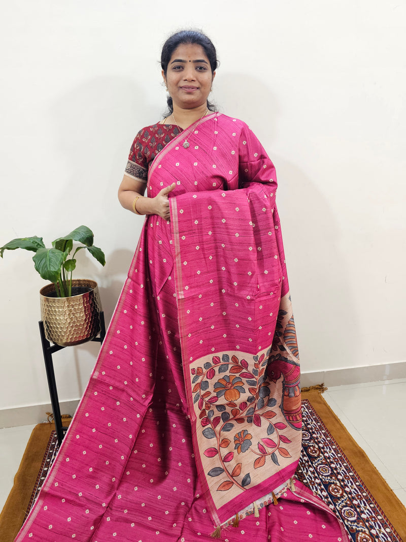 Semi Matka Tussar with Kalamkari - Pink