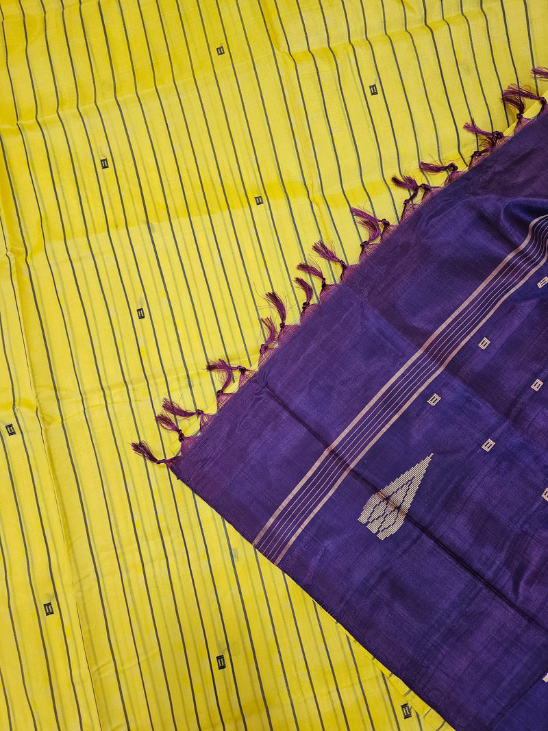 Chinnalampattu Saree - Pastel Yellow with Purple