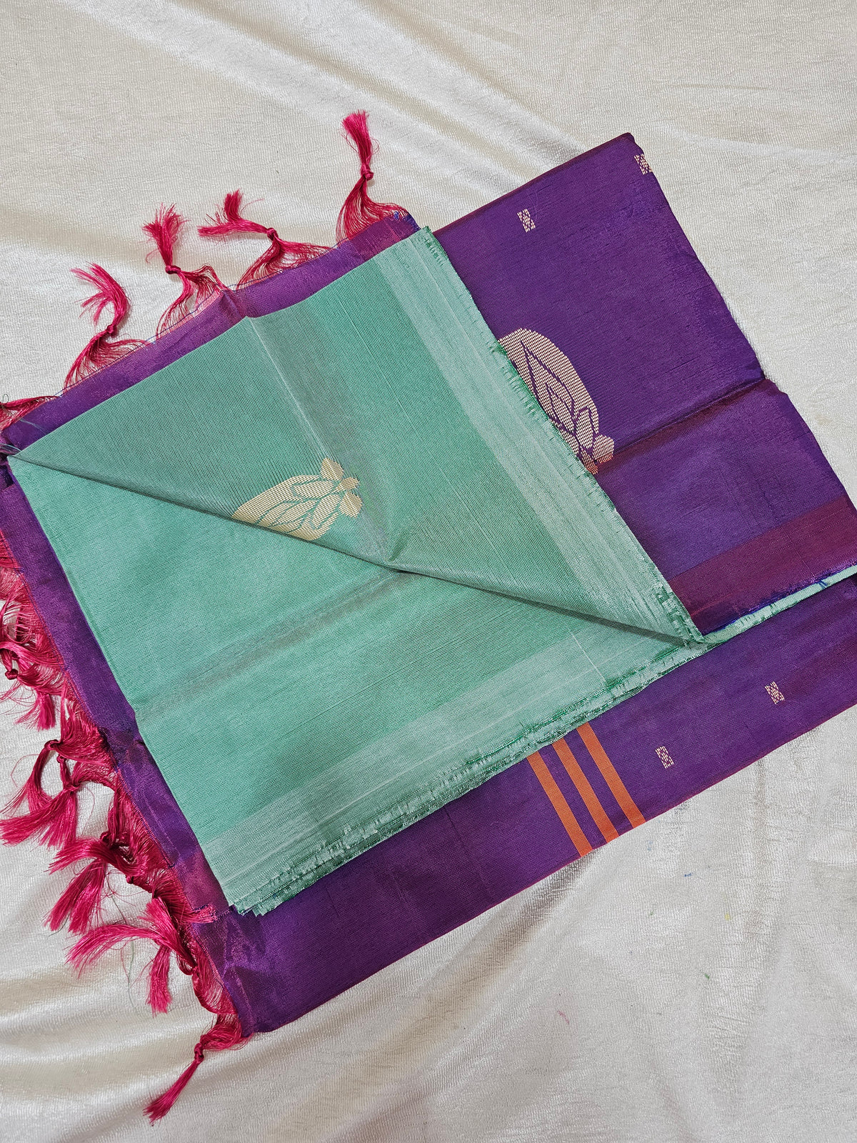 Chinnalampattu Saree - Sea Green with Purple
