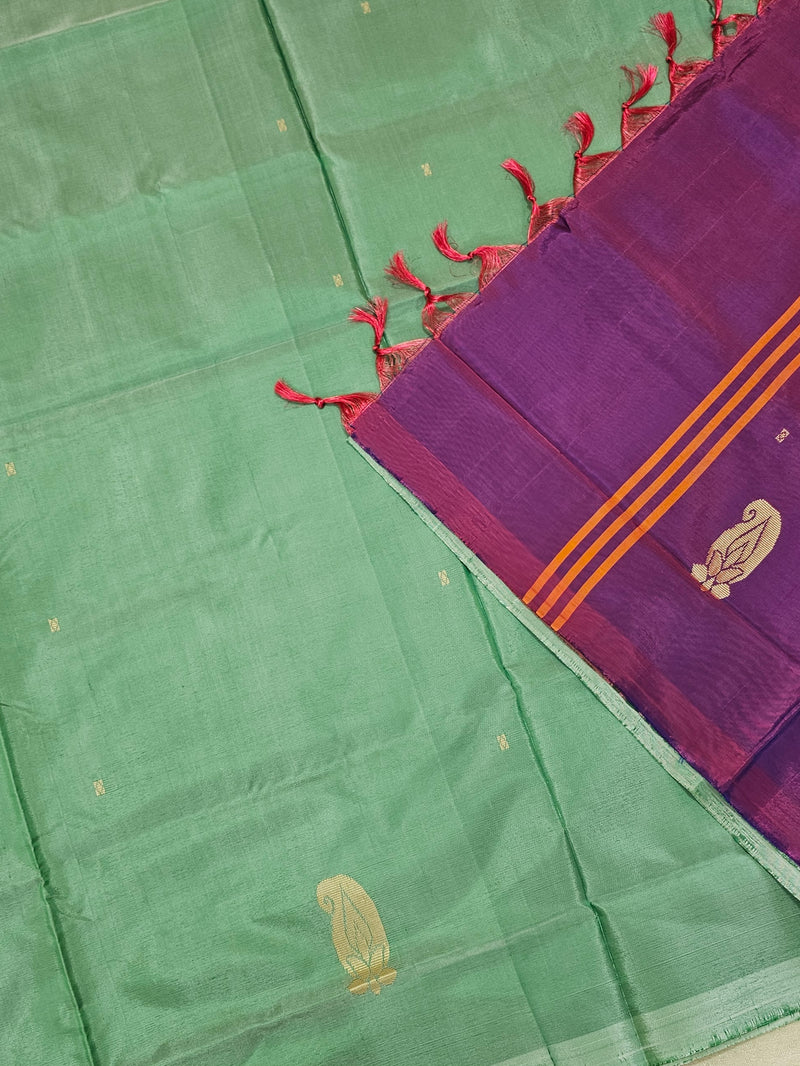 Chinnalampattu Saree - Sea Green with Purple