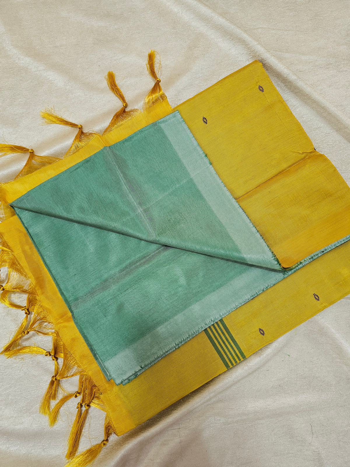 Chinnalampattu Saree - Sea Green with Yellow