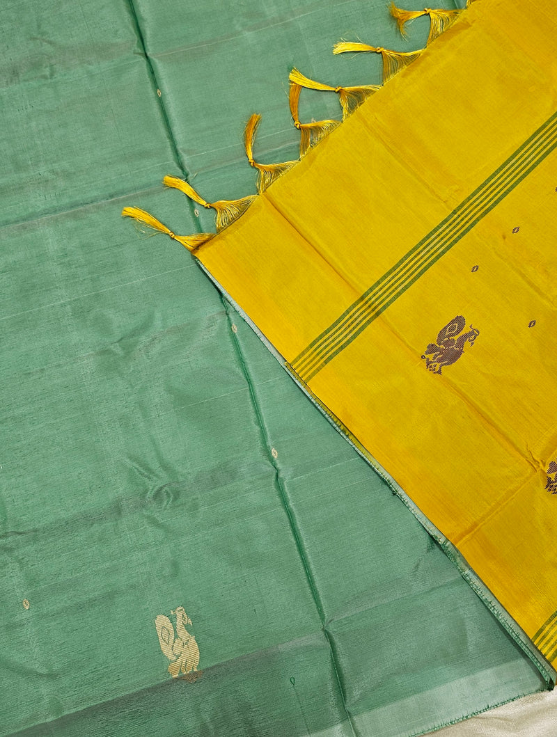 Chinnalampattu Saree - Sea Green with Yellow