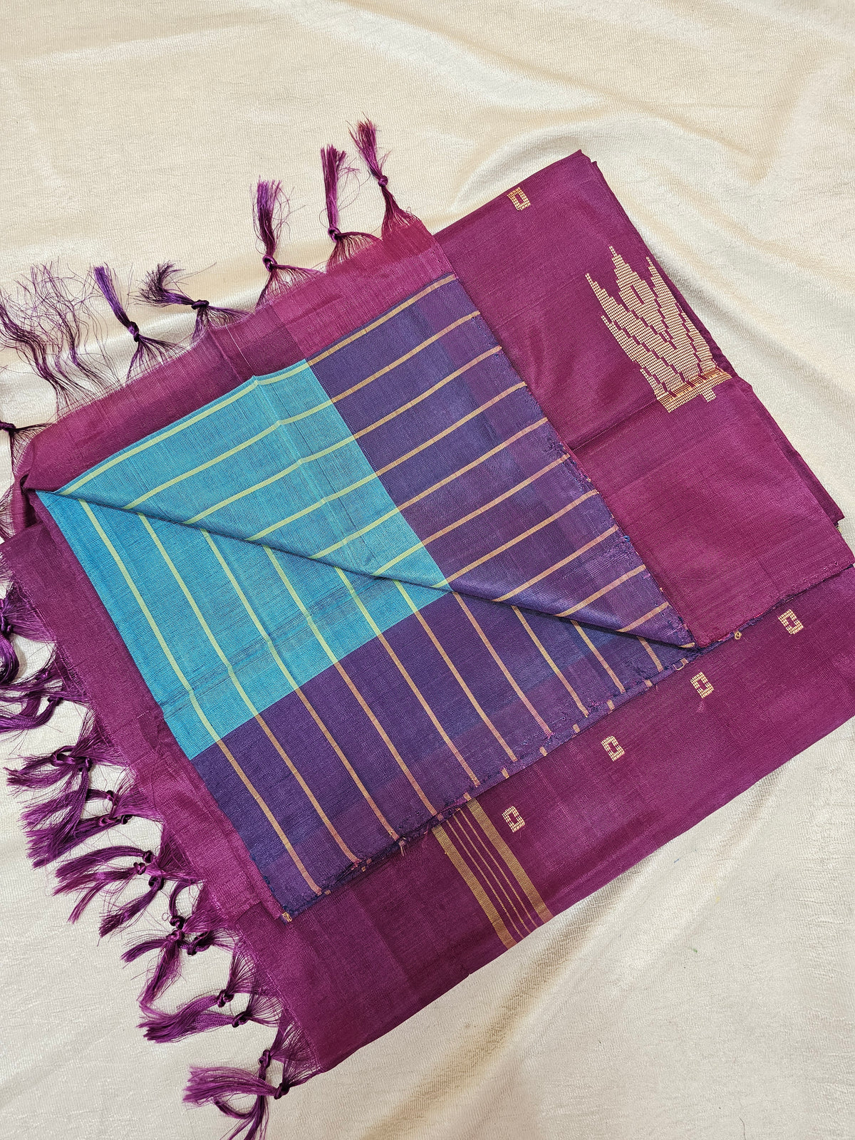 Chinnalampattu Saree - Blue with Magenta Pink