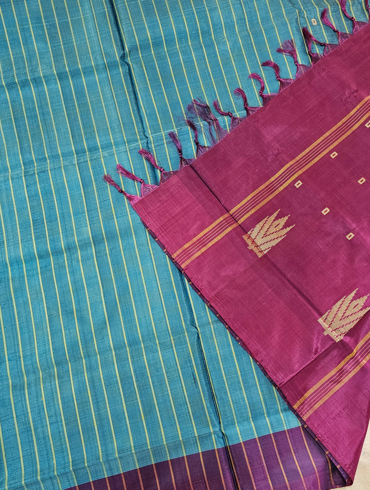 Chinnalampattu Saree - Blue with Magenta Pink