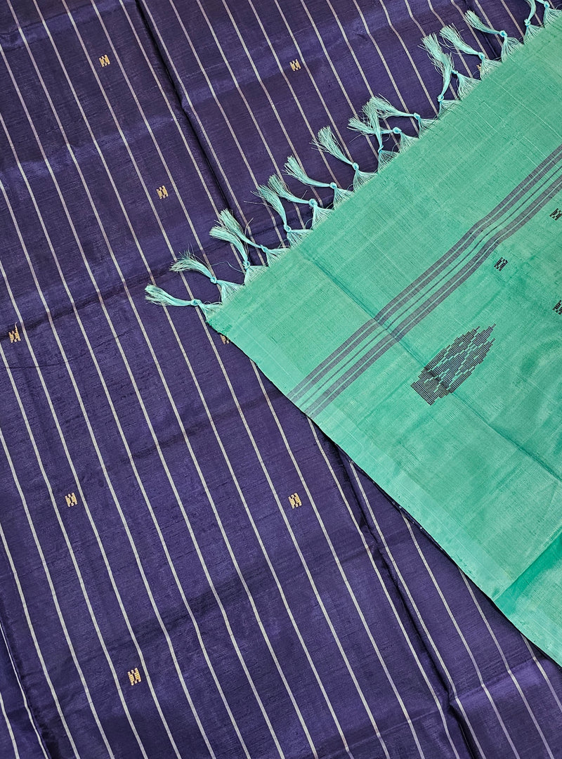 Chinnalampattu Saree - Dark Blue with Sky Blue