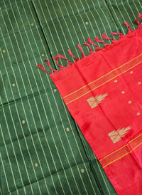 Chinnalampattu Saree - Dark Green with Red