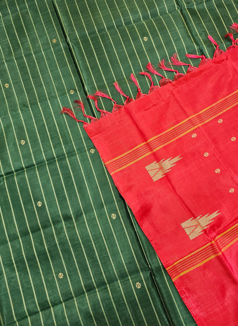 Chinnalampattu Saree - Dark Green with Red