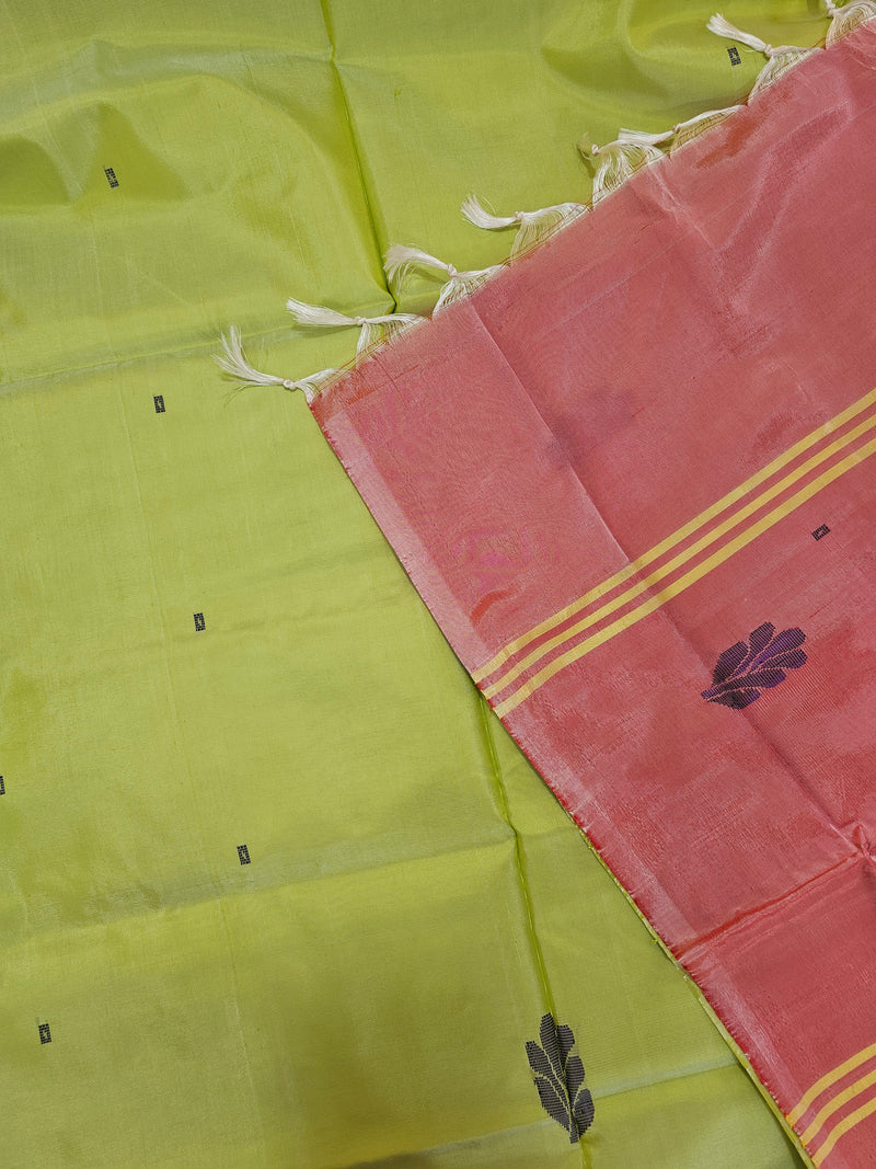 Chinnalampattu Saree - Pastel Lime Green with Peach