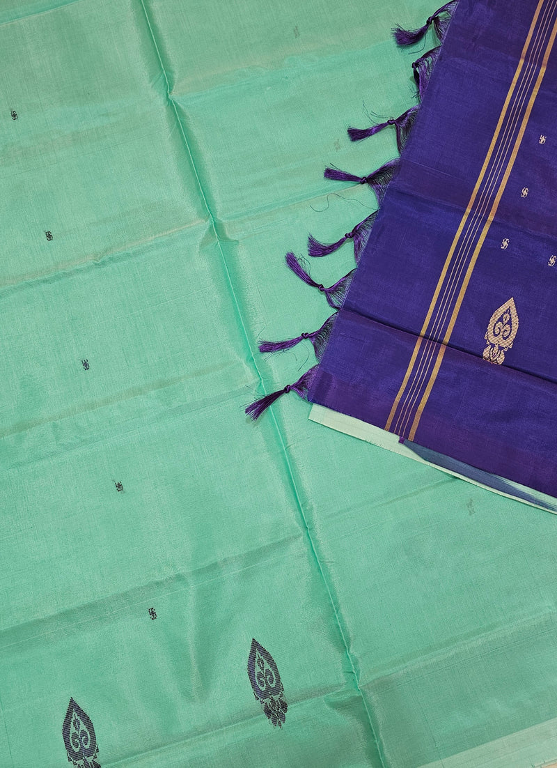 Chinnalampattu Saree - Pastel Sea Green with Blue