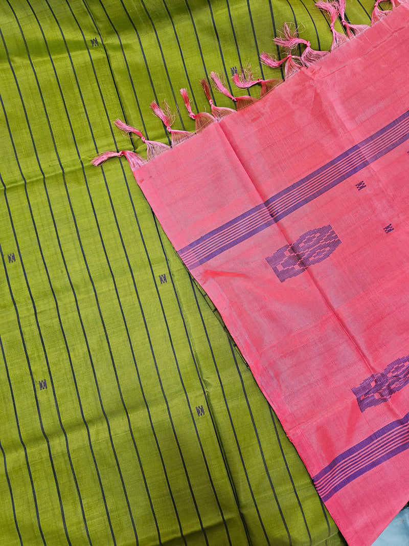Chinnalampattu Saree - Green with Pink