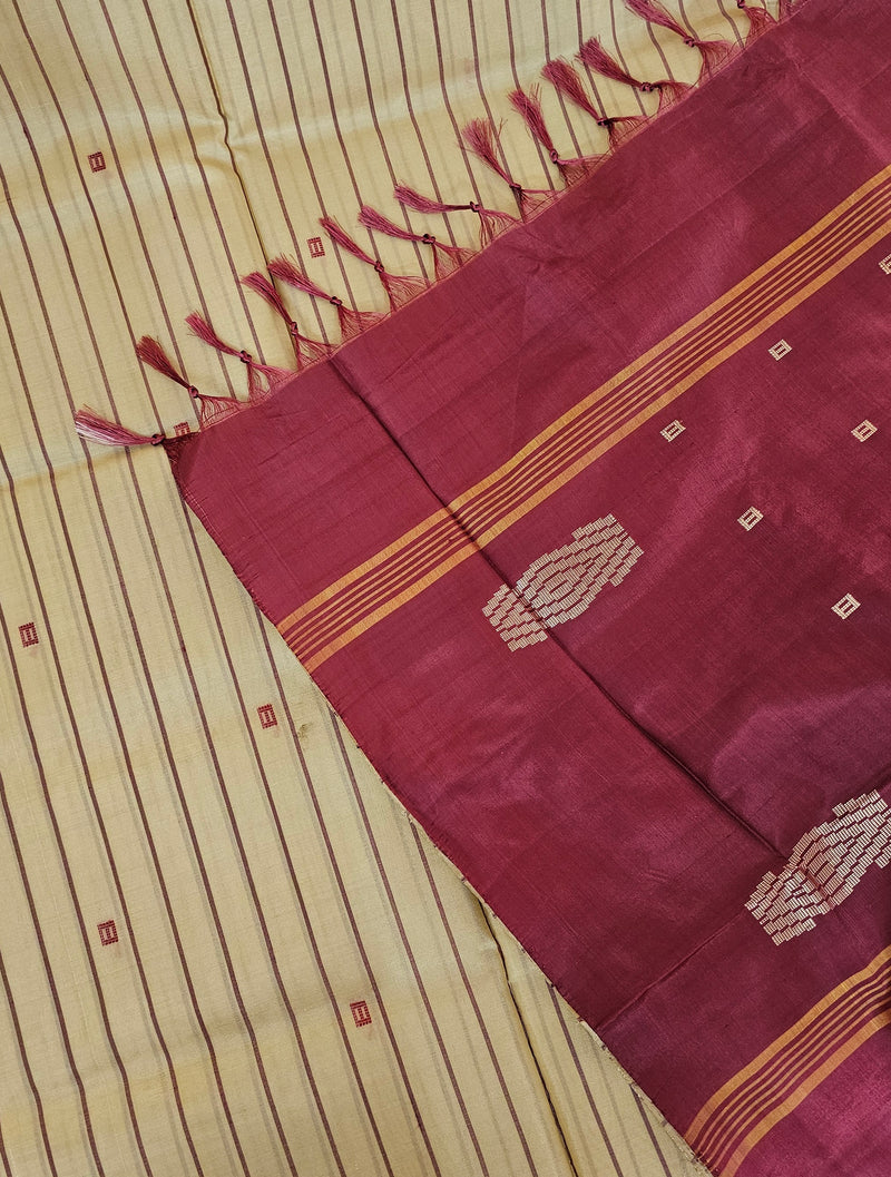 Chinnalampattu Saree - Cream with Maroon