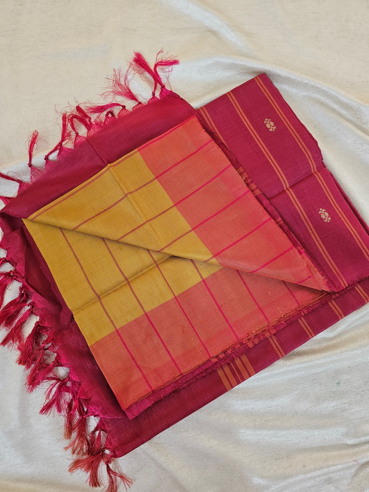 Chinnalampattu Saree - Mustard Yellow with Reddish Pink