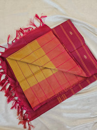 Chinnalampattu Saree - Mustard Yellow with Reddish Pink