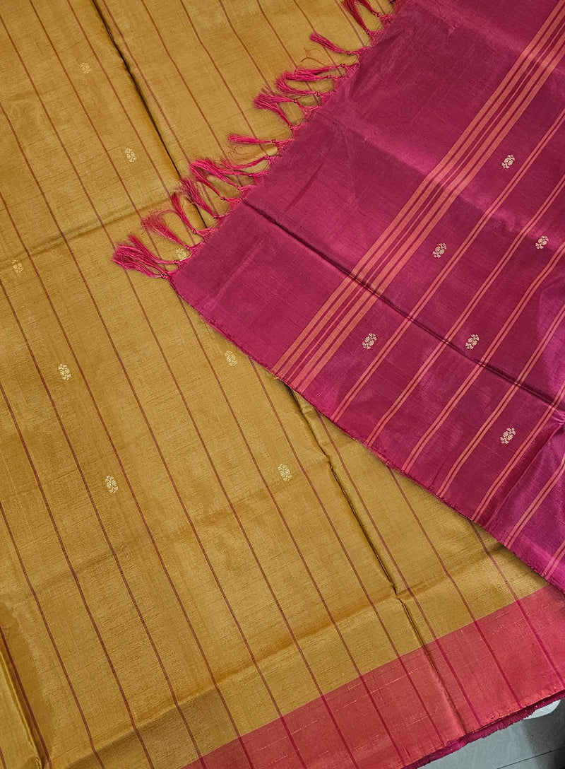 Chinnalampattu Saree - Mustard Yellow with Reddish Pink