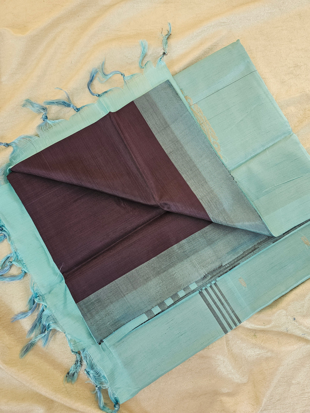 Chinnalampattu Saree - Brown with Pastel Blue