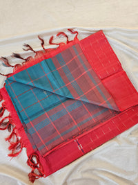Chinnalampattu Saree - Peacock Green with Red