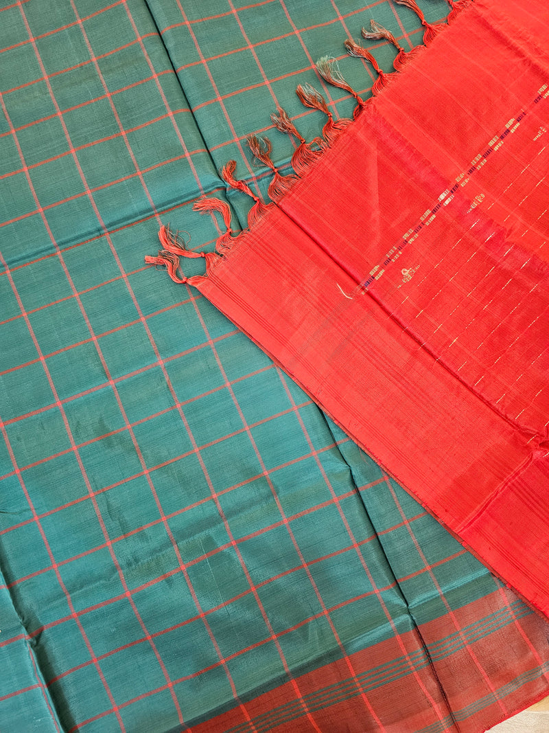 Chinnalampattu Saree - Peacock Green with Red