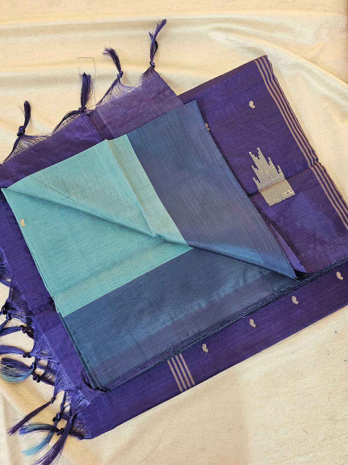 Chinnalampattu Saree - Dark Sea Green with Violet