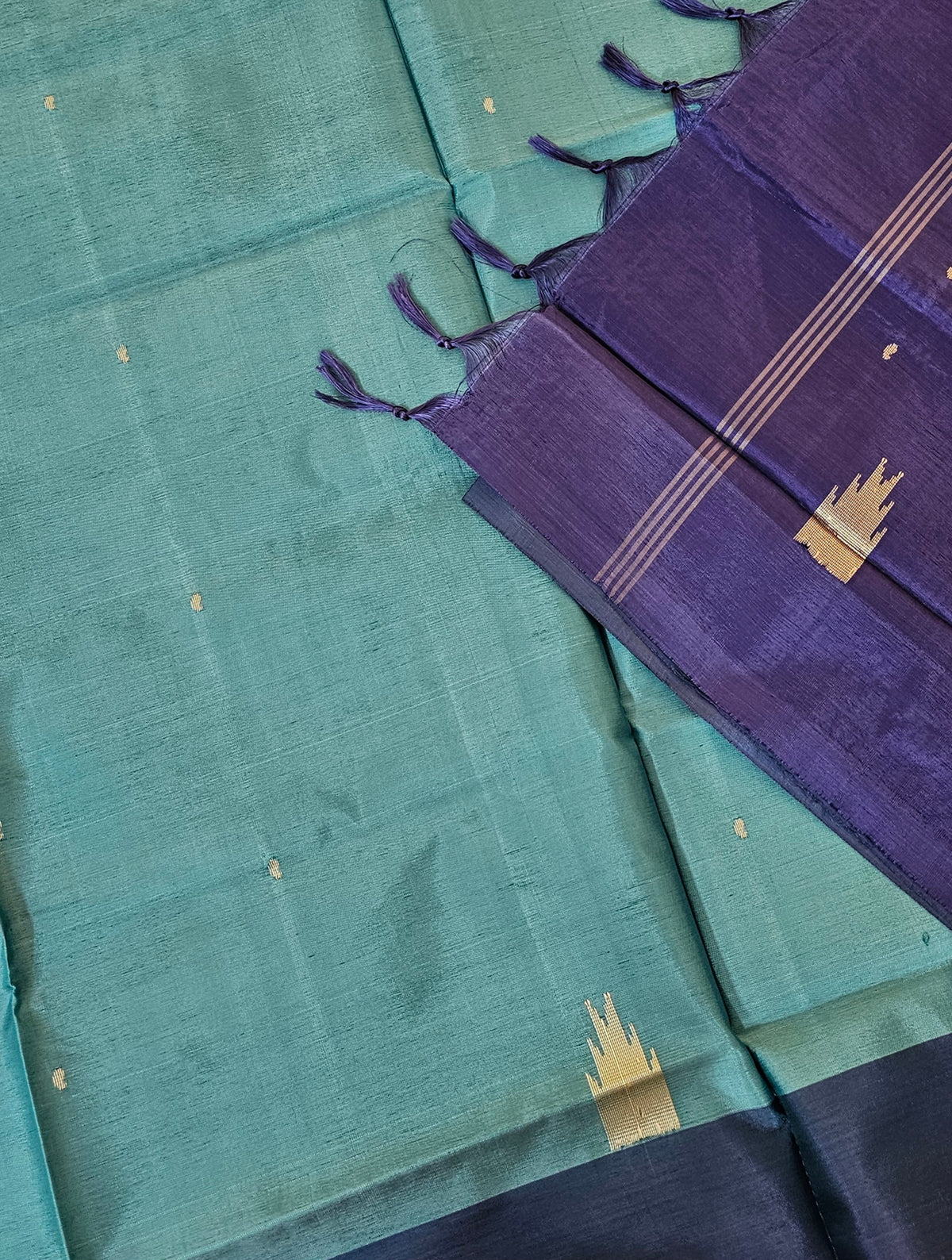 Chinnalampattu Saree - Dark Sea Green with Violet