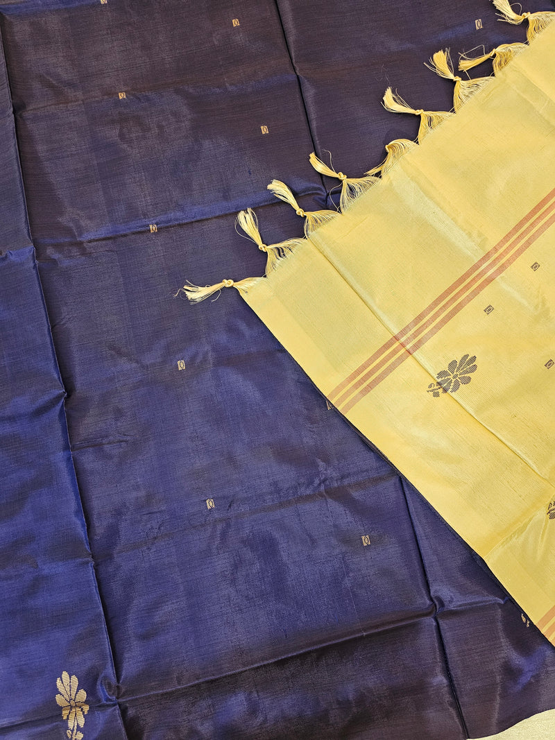 Chinnalampattu Saree - Dark Blue with Cream