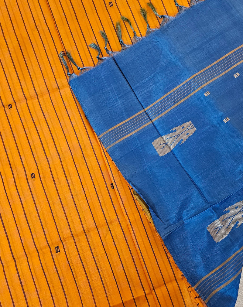 Chinnalampattu Saree - Orange with Blue