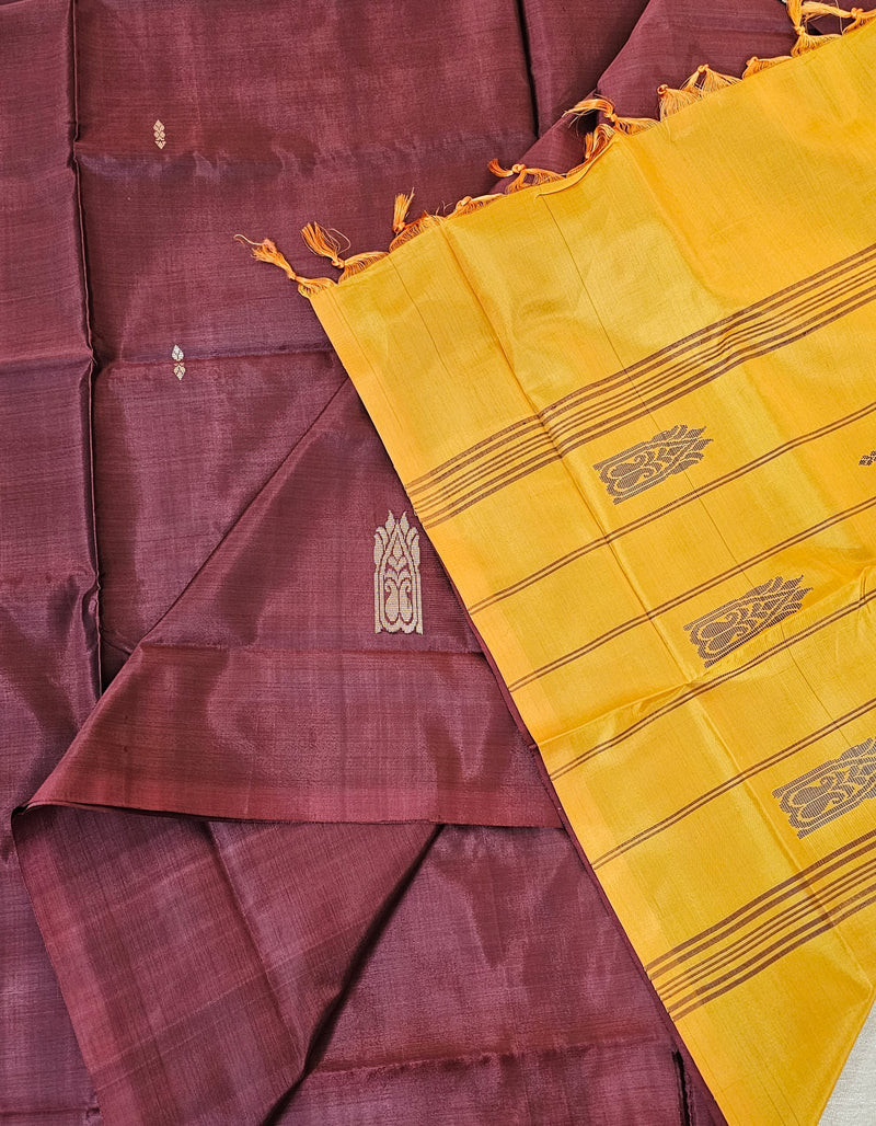 Chinnalampattu Saree - Maroon with Mango Yellow